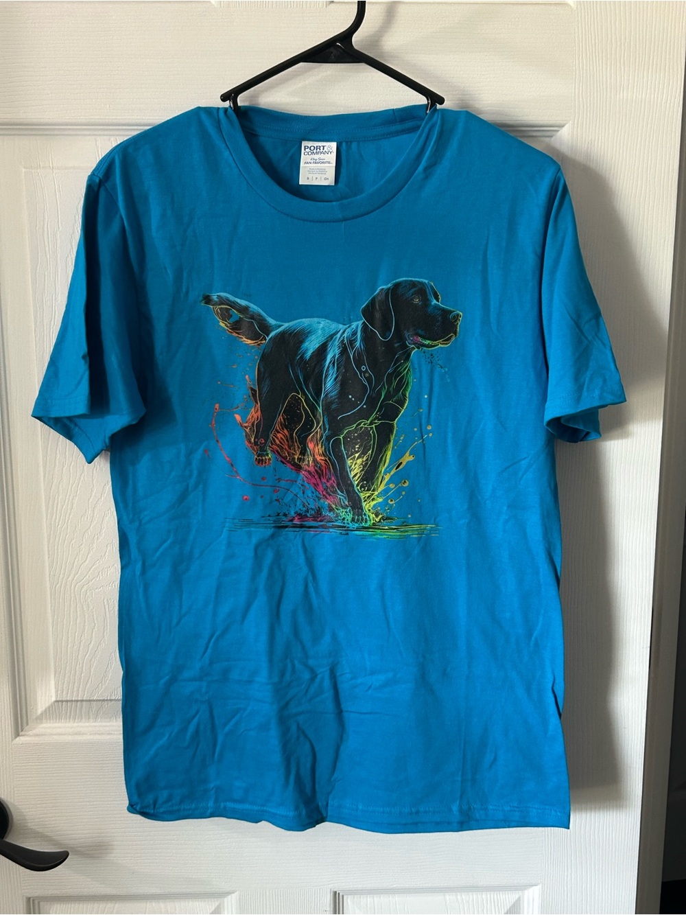 Bright Blue Black Lab Dog Splash Graphic Tee by